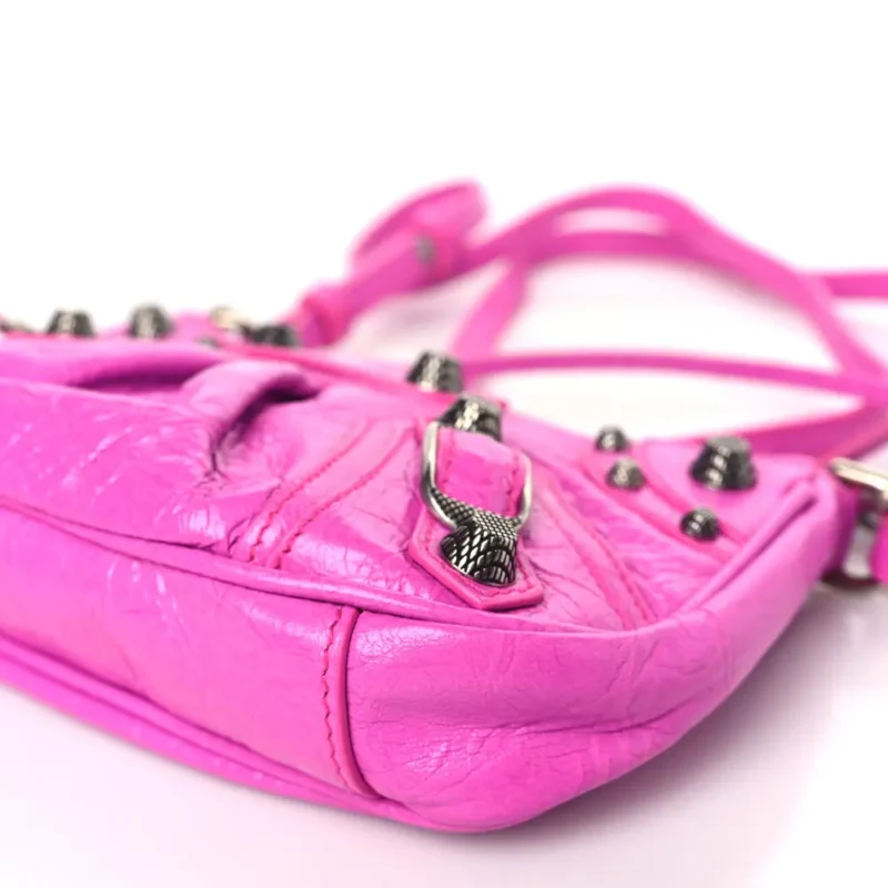 BALENCIAGA LE CAGOLE MINI PURSE WITH CHAIN LIPSTICK PINK AGNEAU ARENA LEATHER SILVER HARDWARE - Image 4