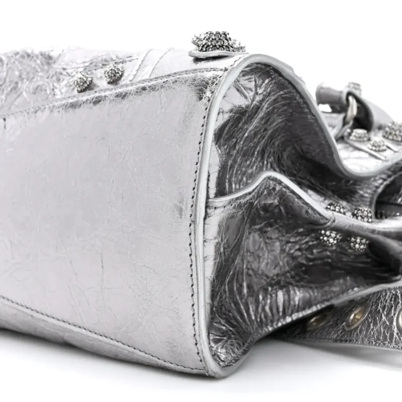 BALENCIAGA XS CRYSTAL NEO CAGOLE HANDBAG SILVER AGNEAU ARENA LEATHER SILVER HARDWARE - Image 4