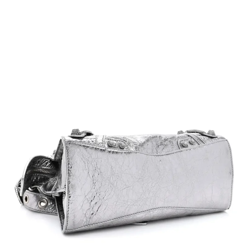 BALENCIAGA XS CRYSTAL NEO CAGOLE HANDBAG SILVER AGNEAU ARENA LEATHER SILVER HARDWARE - Image 5