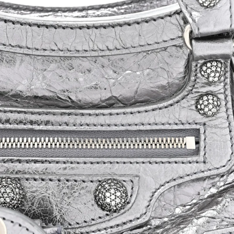 BALENCIAGA XS CRYSTAL NEO CAGOLE HANDBAG SILVER AGNEAU ARENA LEATHER SILVER HARDWARE - Image 8