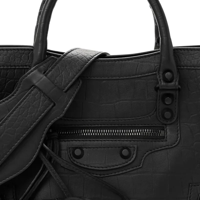 BALENCIAGA S CITY CLASSIC BLACK CROCODILE EMBOSSED MATTE SUPPLE LAMBSKIN LEATHER INCOGNITO HARDWARE - Image 8