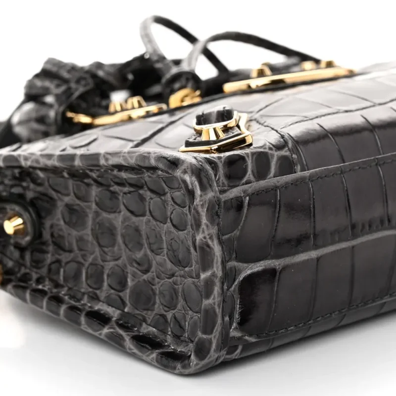 BALENCIAGA NANO CITY BAG DARK GREY CROCODILE EMBOSSED CALFSKIN LEATHER GOLD HARDWARE - Image 5
