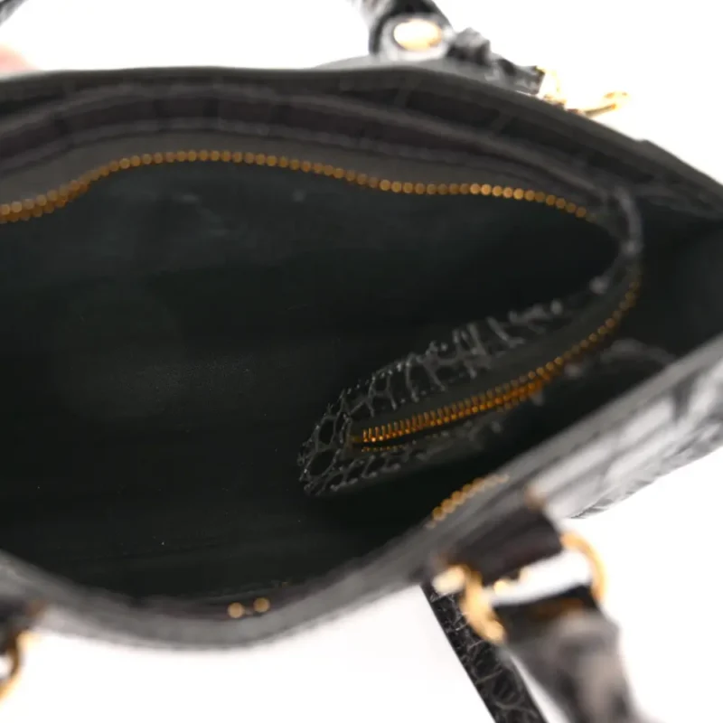 BALENCIAGA NANO CITY BAG DARK GREY CROCODILE EMBOSSED CALFSKIN LEATHER GOLD HARDWARE - Image 7