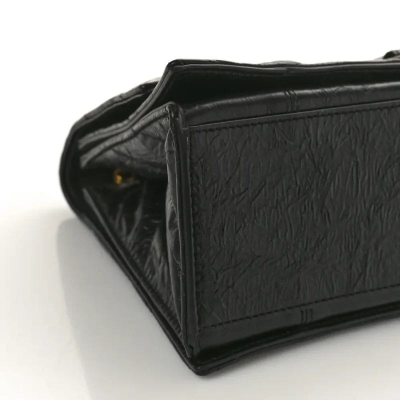 BALENCIAGA MEDIUM CRUSH CHAIN BAG BLACK QUILTED CRUSHED CALFSKIN LEATHER GOLD HARDWARE - Image 5