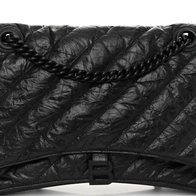 BALENCIAGA MEDIUM CRUSH CHAIN BAG BLACK QUILTED CRUSHED CALFSKIN LEATHER BLACK HARDWARE - Image 8