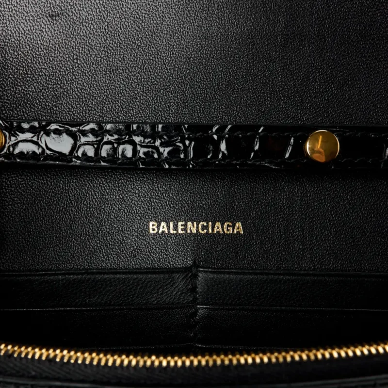 BALENCIAGA XS HOURGLASS CHAIN BAG BLACK CROCODILE EMBOSSED SHINY CALFSKIN LEATHER GOLD HARDWARE - Image 2