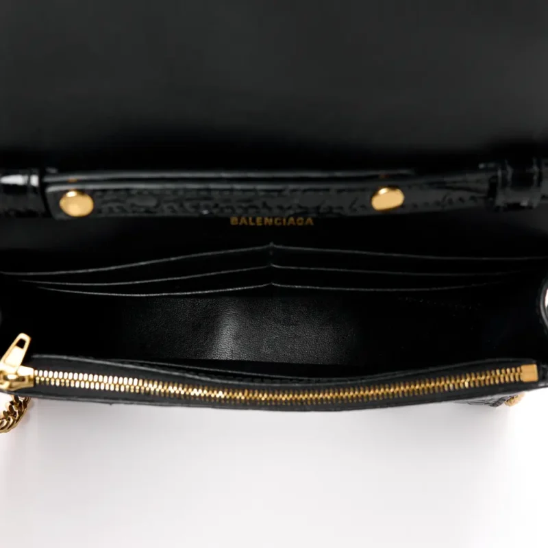 BALENCIAGA XS HOURGLASS CHAIN BAG BLACK CROCODILE EMBOSSED SHINY CALFSKIN LEATHER GOLD HARDWARE - Image 7