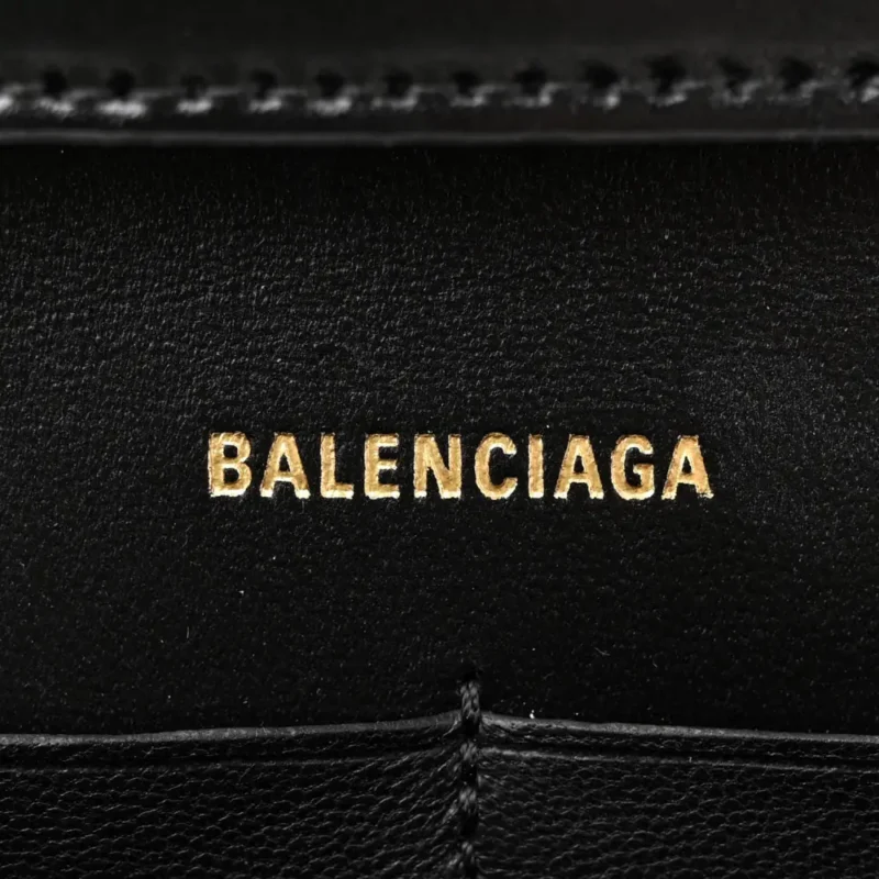 BALENCIAGA XS HOURGLASS CHAIN BAG BLACK SHINY BOX CALFSKIN LEATHER GOLD HARDWARE - Image 2