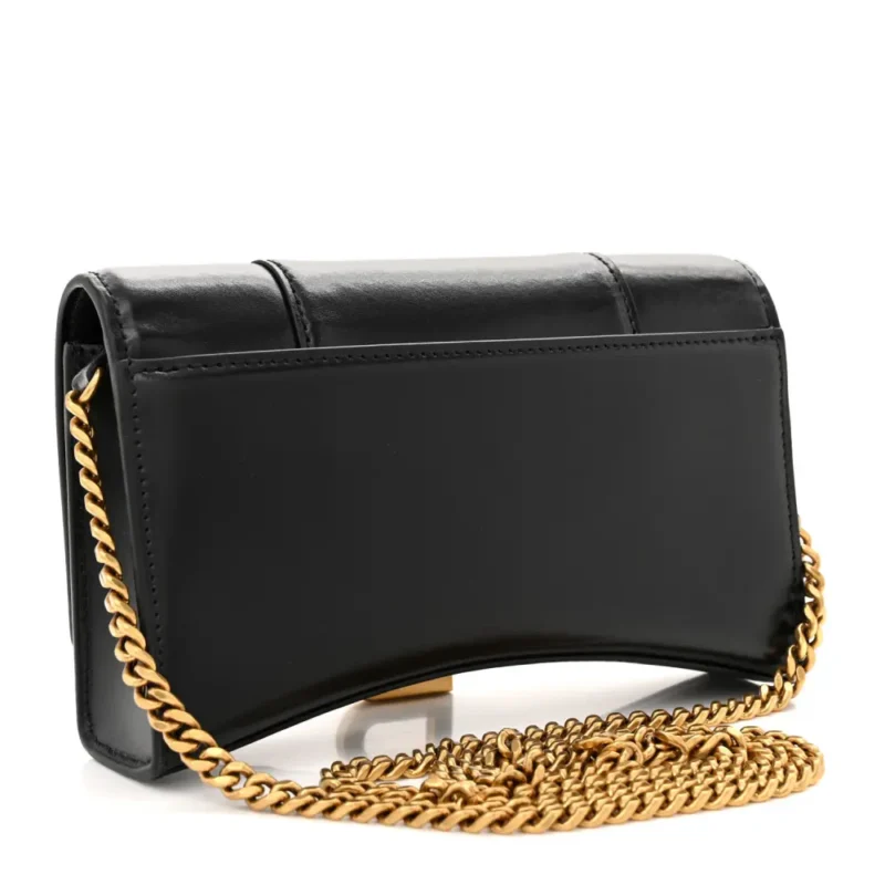 BALENCIAGA XS HOURGLASS CHAIN BAG BLACK SHINY BOX CALFSKIN LEATHER GOLD HARDWARE - Image 3