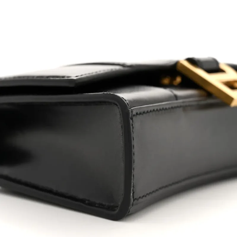 BALENCIAGA XS HOURGLASS CHAIN BAG BLACK SHINY BOX CALFSKIN LEATHER GOLD HARDWARE - Image 5