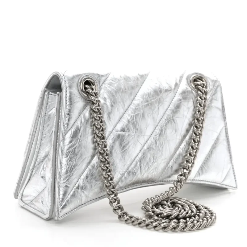 BALENCIAGA SMALL CRUSH CHAIN BAG BEIGE QUILTED CRUSHED CALFSKIN LEATHER SILVER HARDWARE - Image 3