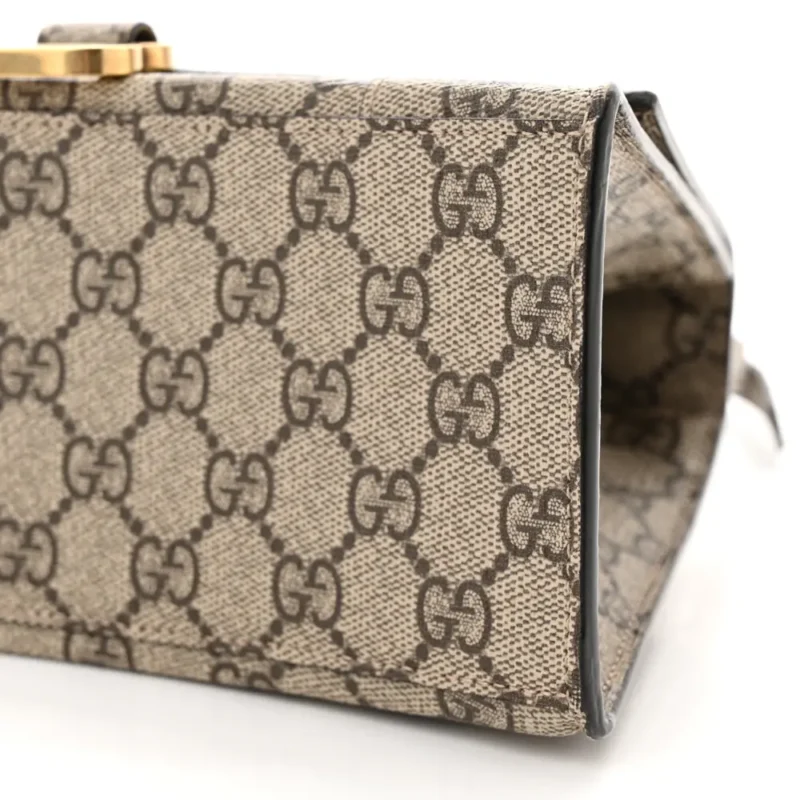 BALENCIAGA SMALL HOURGLASS TOP HANDLE BAG BEIGE/EBONY GG SUPREME MONOGRAM X GUCCI GOLD HARDWARE - Image 5