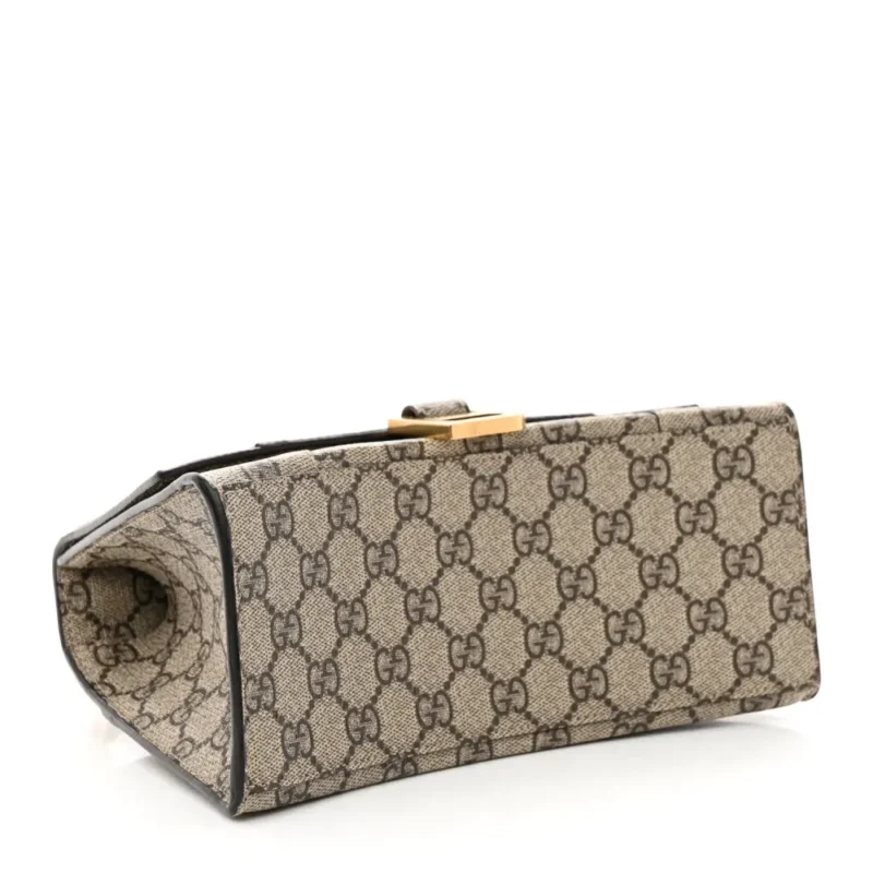 BALENCIAGA SMALL HOURGLASS TOP HANDLE BAG BEIGE/EBONY GG SUPREME MONOGRAM X GUCCI GOLD HARDWARE - Image 6
