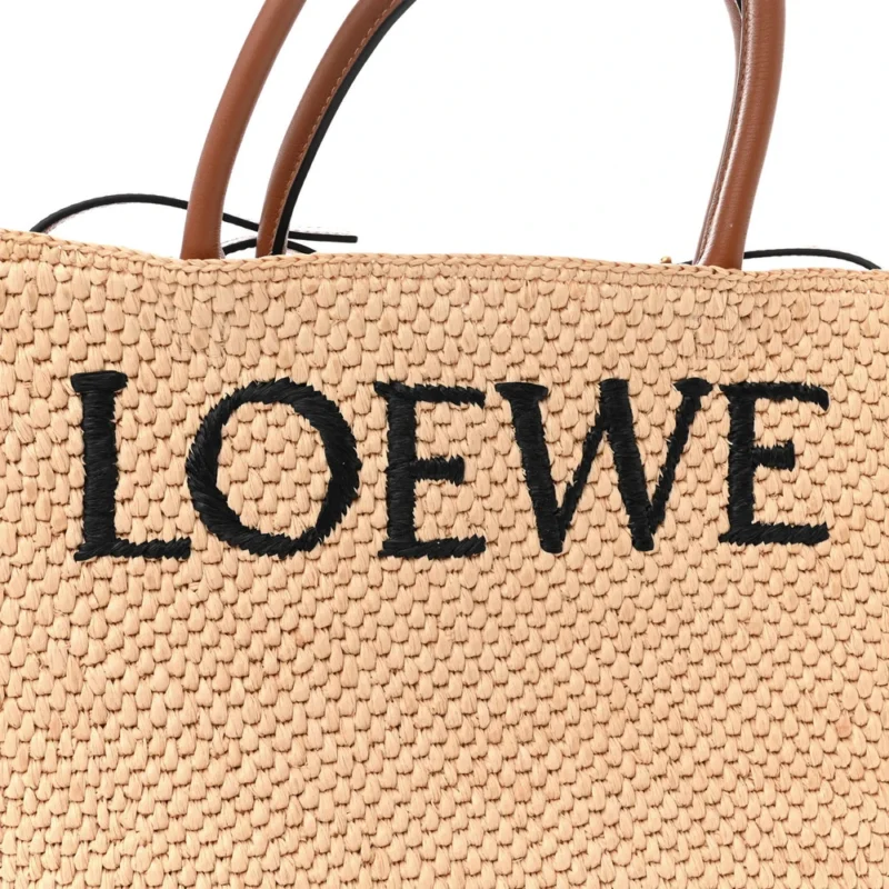 LOEWE STANDARD A4 TOTE BAG NATURAL/BLACK RAFFIA & CALFSKIN LEATHER - Image 2