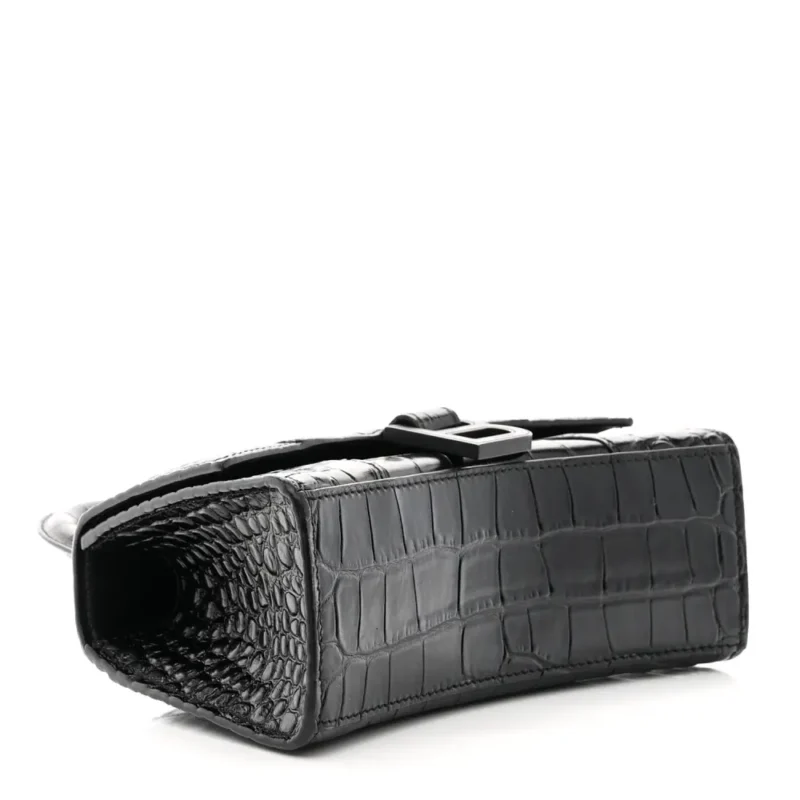 BALENCIAGA XS HOURGLASS TOP HANDLE BAG BLACK MONOCHROME CROCODILE EMBOSSED SHINY CALFSKIN LEATHER BLACK HARDWARE - Image 6