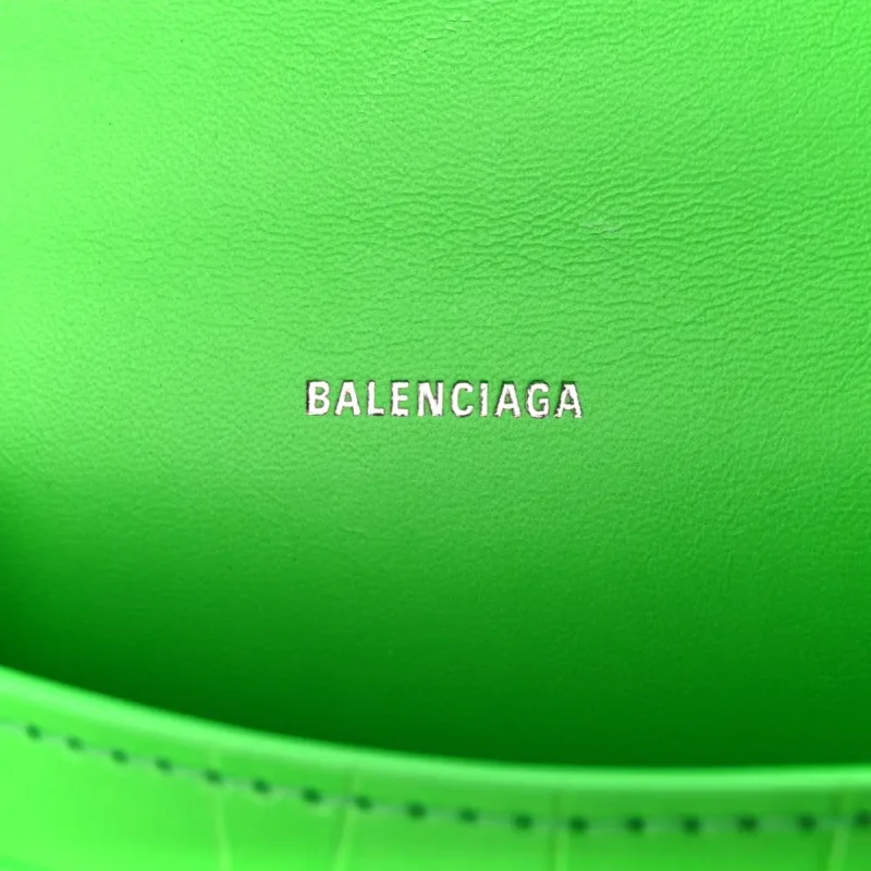 BALENCIAGA XS HOURGLASS TOP HANDLE BAG FLUO GREEN STRASS CROCODILE EMBOSSED SHINY CALFSKIN LEATHER SILVER HARDWARE - Image 2