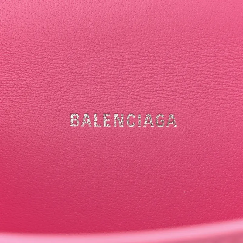 BALENCIAGA XS HOURGLASS TOP HANDLE BAG BABY PINK CROCODILE EMBOSSED SHINY CALFSKIN LEATHER SILVER HARDWARE - Image 2