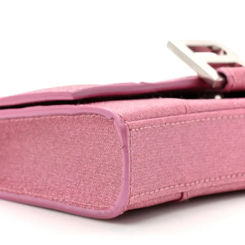 BALENCIAGA XS HOURGLASS WALLET ON CHAIN SWEET PINK SPARKLING FABRIC SILVER HARDWARE - Image 4