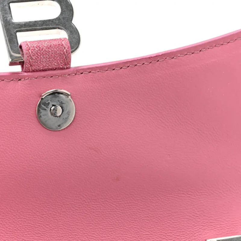 BALENCIAGA XS HOURGLASS WALLET ON CHAIN SWEET PINK SPARKLING FABRIC SILVER HARDWARE - Image 8