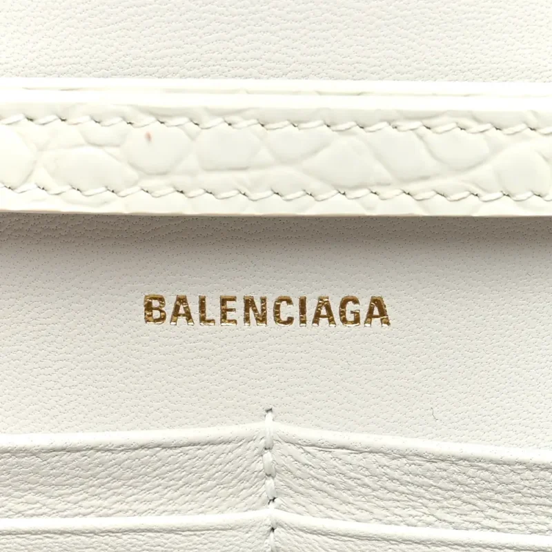 BALENCIAGA XS HOURGLASS CHAIN BAG WHITE CROCODILE EMBOSSED SHINY CALFSKIN LEATHER GOLD HARDWARE - Image 2