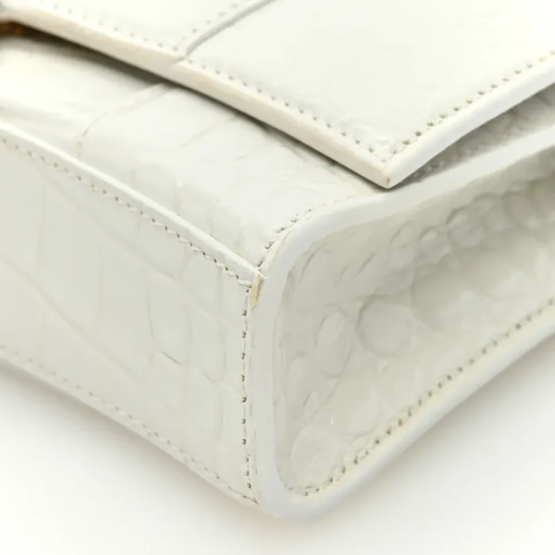 BALENCIAGA XS HOURGLASS CHAIN BAG WHITE CROCODILE EMBOSSED SHINY CALFSKIN LEATHER GOLD HARDWARE - Image 4