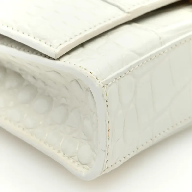 BALENCIAGA XS HOURGLASS CHAIN BAG WHITE CROCODILE EMBOSSED SHINY CALFSKIN LEATHER GOLD HARDWARE - Image 5