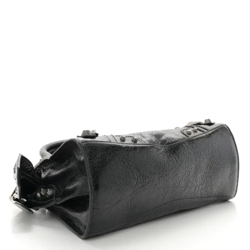 BALENCIAGA XS NEO CAGOLE HANDBAG BLACK AGNEAU ARENA LEATHER SILVER HARDWARE - Image 6