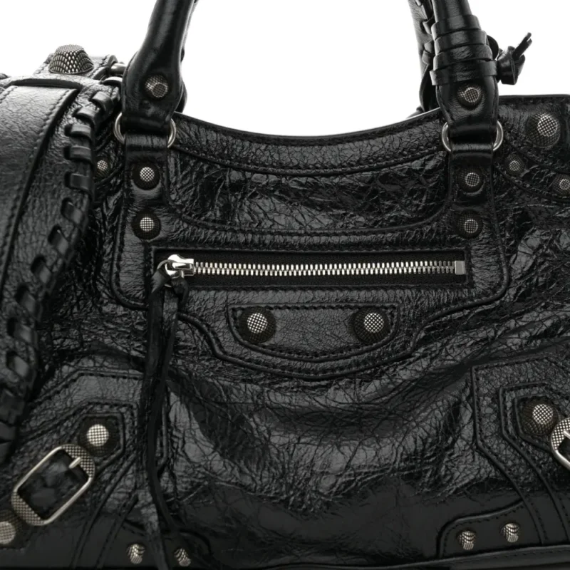 BALENCIAGA XS NEO CAGOLE HANDBAG BLACK AGNEAU ARENA LEATHER SILVER HARDWARE - Image 8