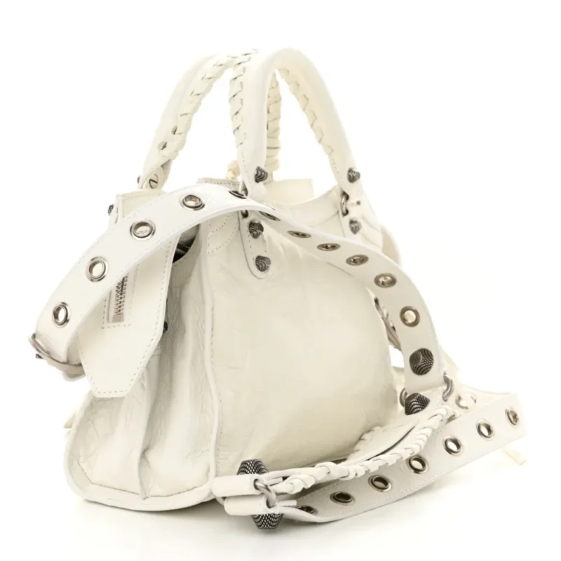 BALENCIAGA XS NEO CAGOLE HANDBAG OPTIC WHITE AGNEAU ARENA LEATHER SILVER HARDWARE - Image 3