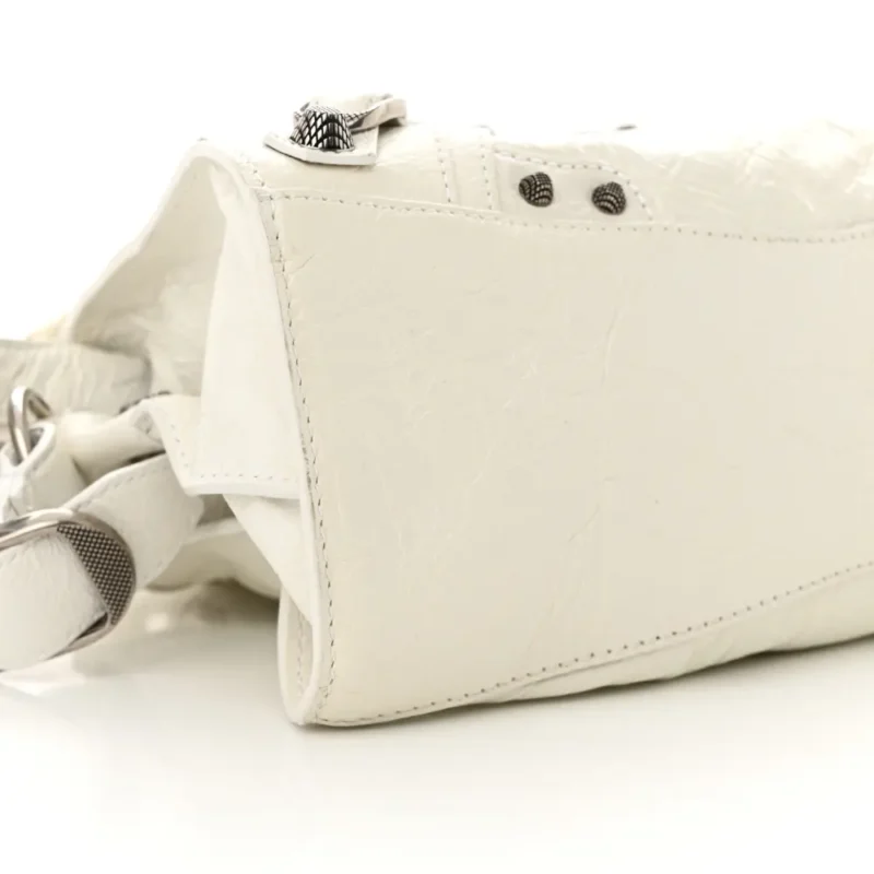 BALENCIAGA XS NEO CAGOLE HANDBAG OPTIC WHITE AGNEAU ARENA LEATHER SILVER HARDWARE - Image 5