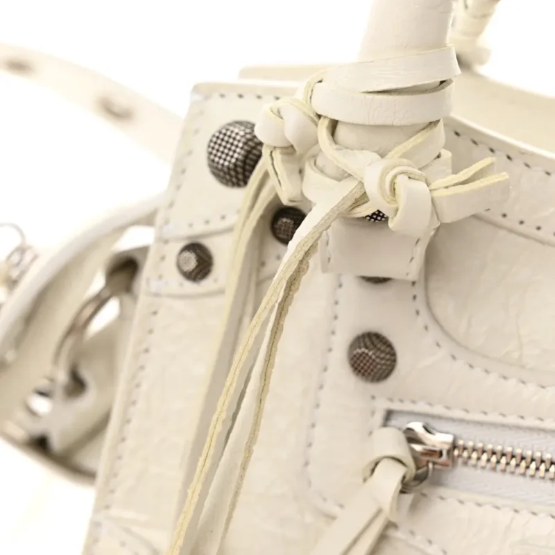 BALENCIAGA XS NEO CAGOLE HANDBAG OPTIC WHITE AGNEAU ARENA LEATHER SILVER HARDWARE - Image 9