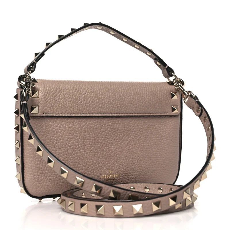 VALENTINO GARAVANI SMALL ROCKSTUD CROSSBODY POUCH POUDRE GRAINY CALFSKIN LEATHER GOLD HARDWARE - Image 3