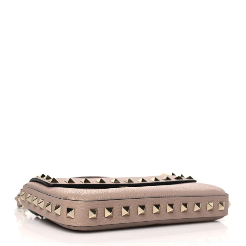 VALENTINO GARAVANI SMALL ROCKSTUD CROSSBODY POUCH POUDRE GRAINY CALFSKIN LEATHER GOLD HARDWARE - Image 6