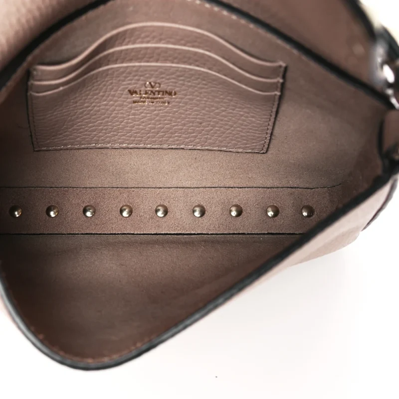 VALENTINO GARAVANI SMALL ROCKSTUD CROSSBODY POUCH POUDRE GRAINY CALFSKIN LEATHER GOLD HARDWARE - Image 7