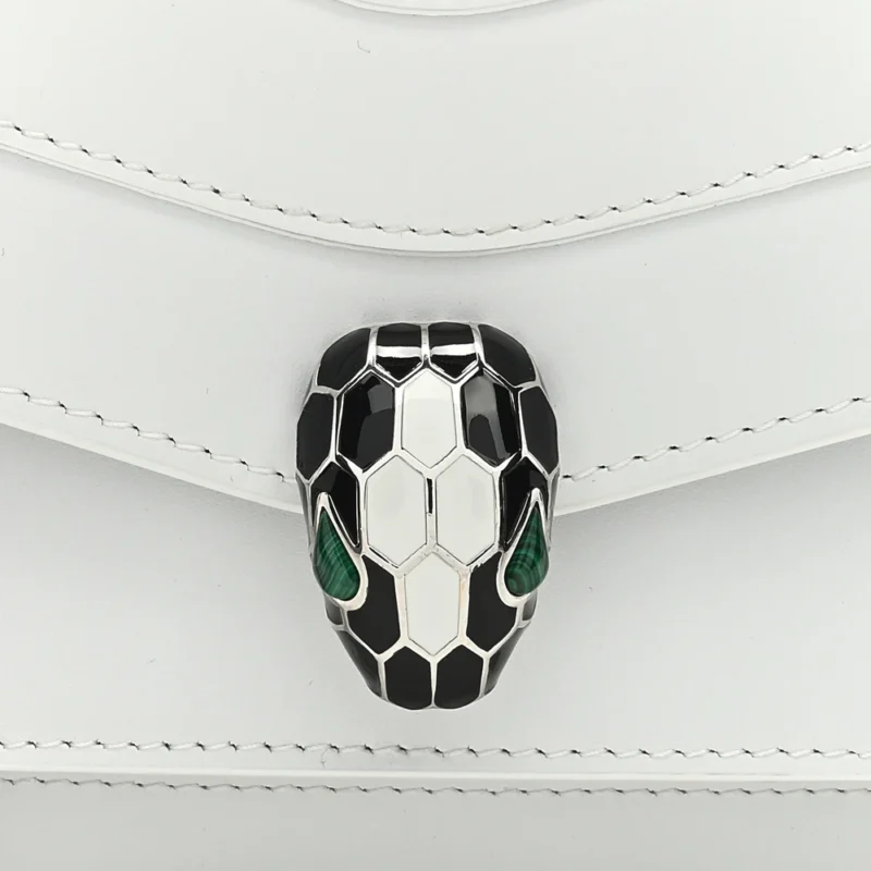 BVLGARI MEDIUM SERPENTI FOREVER EAST WEST SHOULDER BAG OPAL GREY CALFSKIN LEATHER SILVER HARDWARE - Image 8