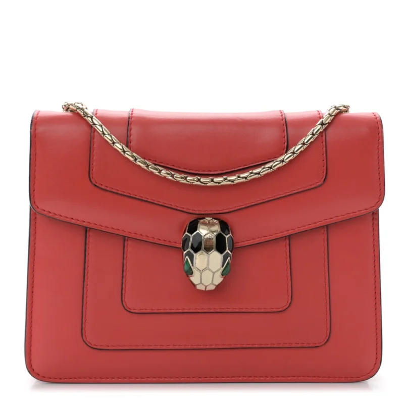 BVLGARI MINI SERPENTI FOREVER CROSSBODY BAG RED CALFSKIN LEATHER GOLD HARDWARE