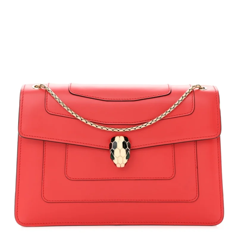 BVLGARI MEDIUM SERPENTI FOREVER SHOULDER BAG RED CALFSKIN LEATHER GOLD HARDWARE