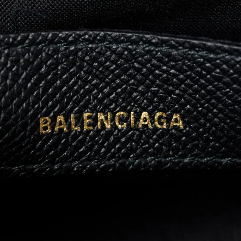 BALENCIAGA XXS VILLE TOP HANDLE BAG BLACK/WHITE SIGNATURE GRAINED CALFSKIN LEATHER GOLD HARDWARE - Image 2