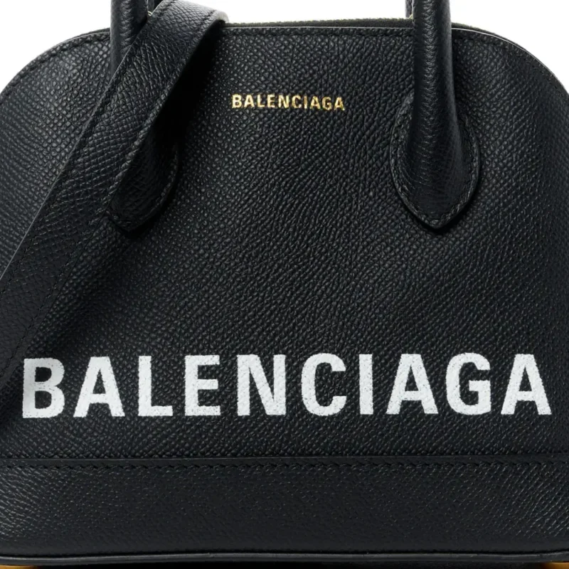 BALENCIAGA XXS VILLE TOP HANDLE BAG BLACK/WHITE SIGNATURE GRAINED CALFSKIN LEATHER GOLD HARDWARE - Image 8