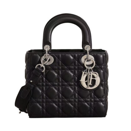 DIOR LADY DIOR BLACK LAMBSKIN LEATHER 20CM