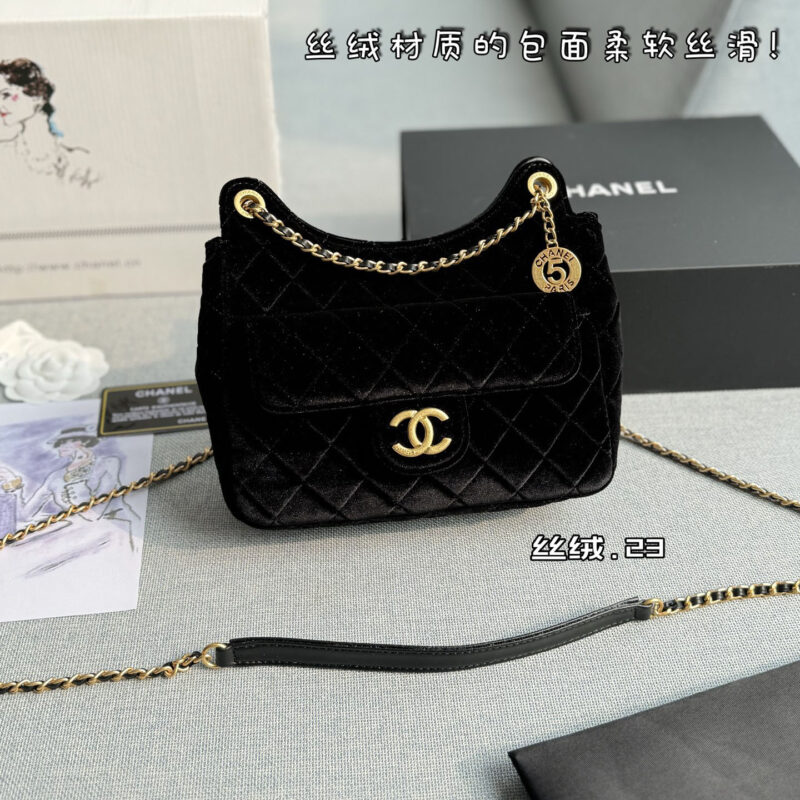 CHANEL BLACK VELVET CROSSBODY BAGS - Image 2