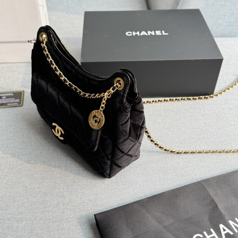 CHANEL BLACK VELVET CROSSBODY BAGS - Image 3