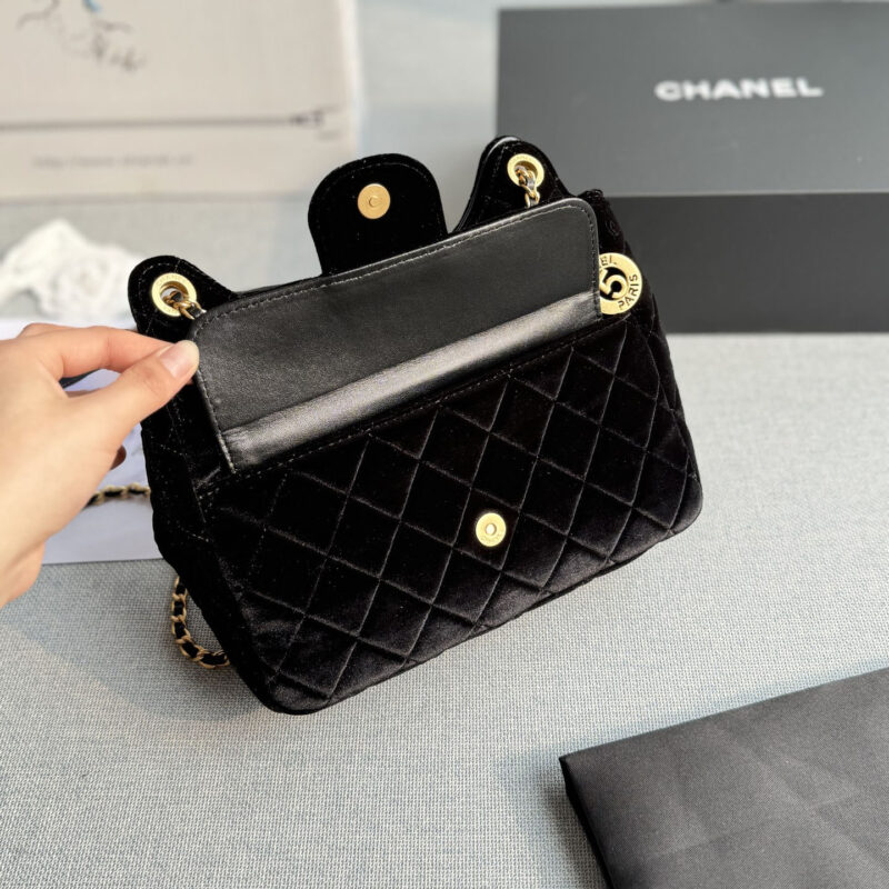 CHANEL BLACK VELVET CROSSBODY BAGS - Image 6