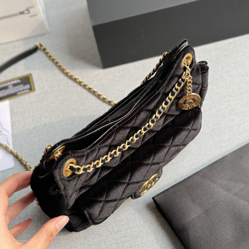 CHANEL BLACK VELVET CROSSBODY BAGS - Image 7