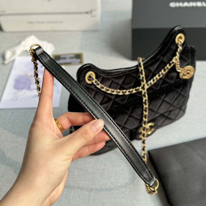 CHANEL BLACK VELVET CROSSBODY BAGS - Image 8