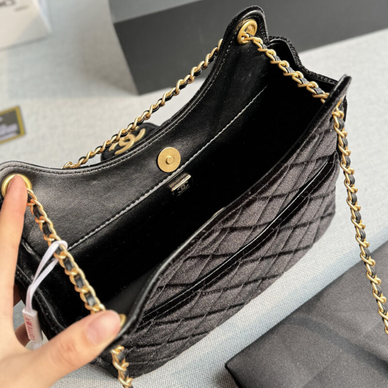 CHANEL BLACK VELVET CROSSBODY BAGS - Image 9