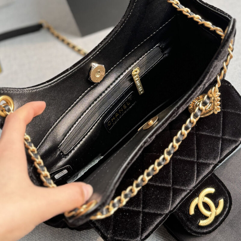 CHANEL BLACK VELVET CROSSBODY BAGS - Image 10