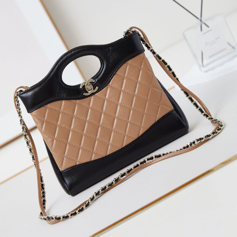 CHANEL QUILTED LAMBSKIN LEATHER BLACK AND MILK TEA COLOR CROSSBODY BAGS - Image 2