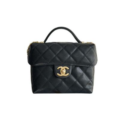 CHANEL BOX BAG SMALL BALL PRINT COWHIDE BLACK GOLD BUTTON CROSSBODY BAG HANDBAG