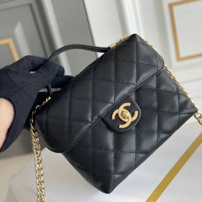 CHANEL BOX BAG SMALL BALL PRINT COWHIDE BLACK GOLD BUTTON CROSSBODY BAG HANDBAG - Image 3